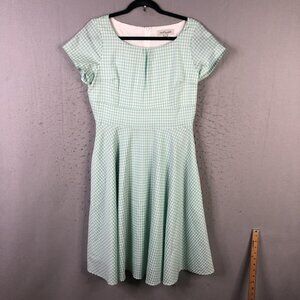 Shabby Apple Dress Womens 12 Green Gingham Fit Flare Short Sleeve Midi Modest